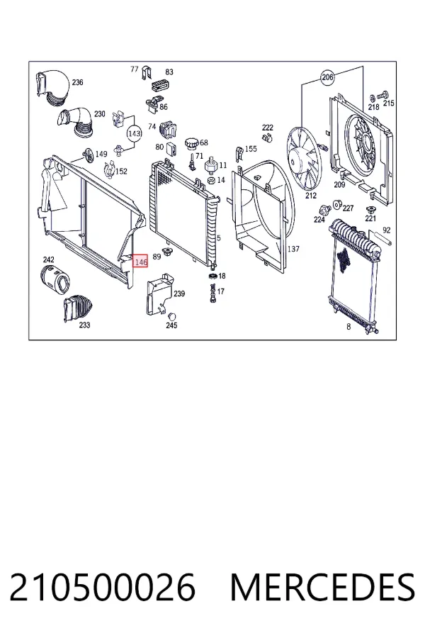 Deflector de aire del radiador 210500026 Mercedes