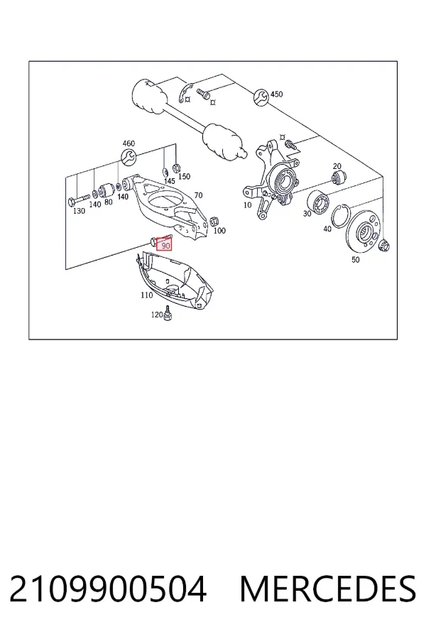 Perno de fijación del brazo inferior trasero exterior 2109900504 Mercedes