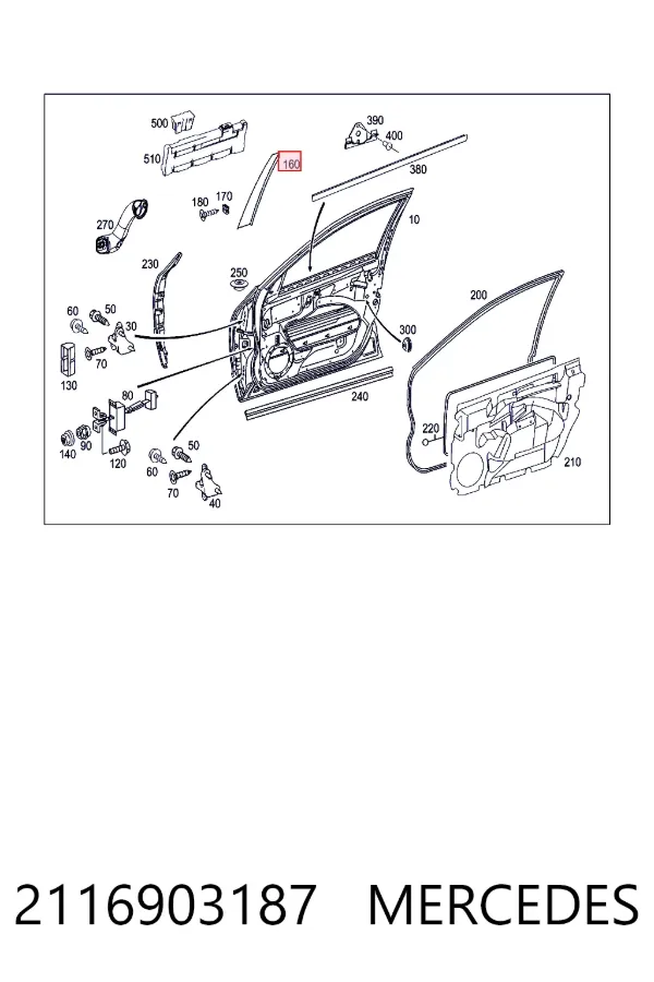 Moldura de puerta delantera izquierda 2116903187 Mercedes
