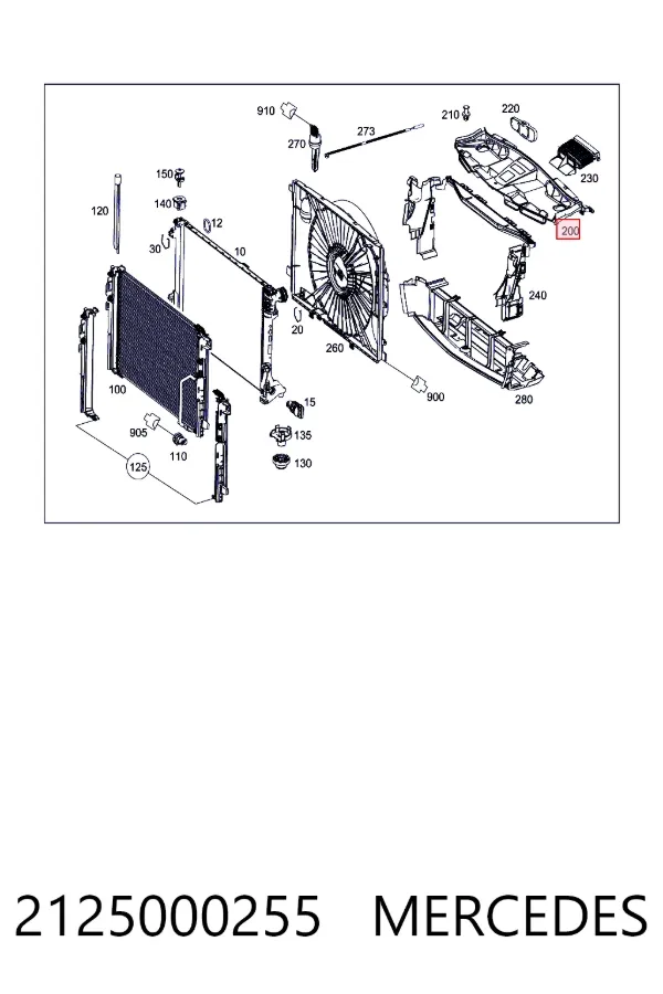 Cubierta superior del panel frontal (soporte del radiador) 2125000255 Mercedes