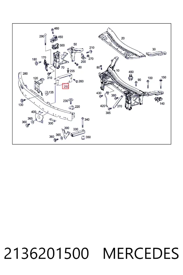 Soporte del refuerzo del parachoques delantero 2136201500 Mercedes