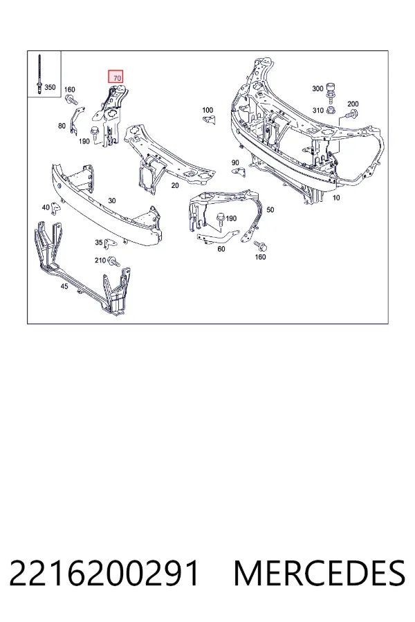 Soporte derecho del radiador (panel de montaje para faros) 2216200291 Mercedes
