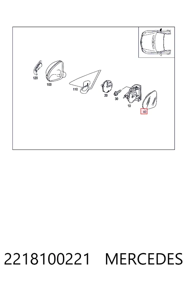 Cristal de espejo retrovisor derecho 2218100221 Mercedes