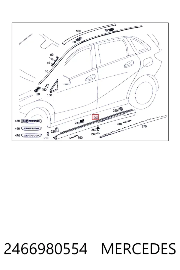 Moldura de umbral exterior izquierda 2466980554 Mercedes