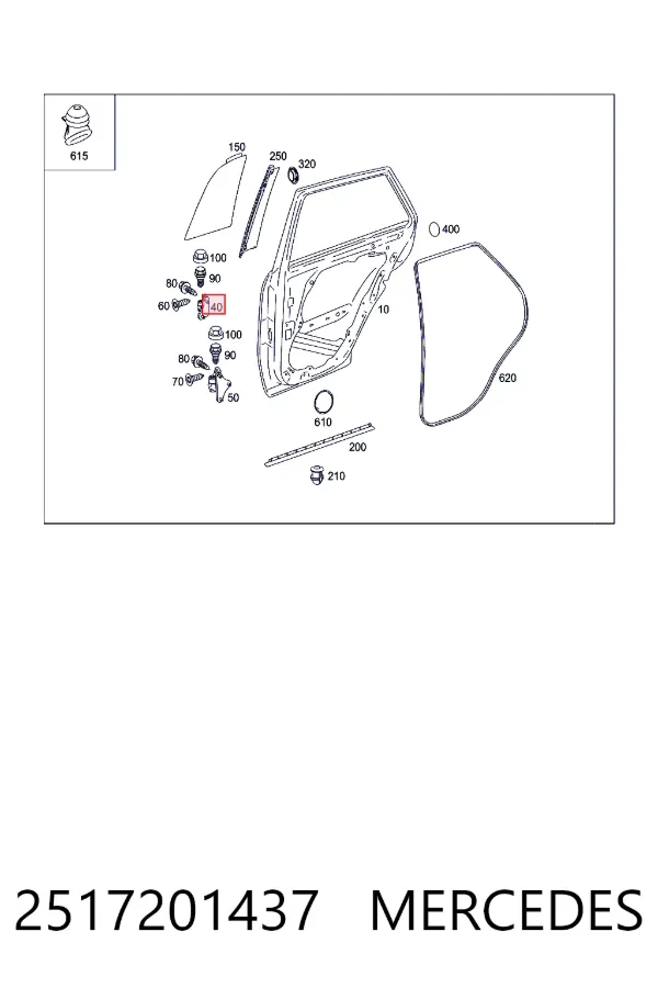 Bisagra de la puerta delantera derecha 2517201437 Mercedes