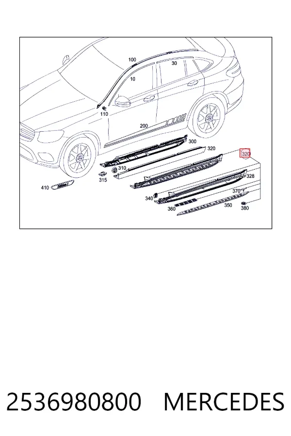 Moldura exterior derecha del umbral 2536980800 Mercedes
