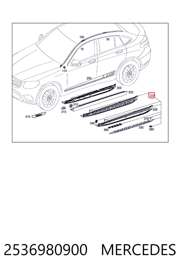Moldura de umbral exterior izquierda 2536980900 Mercedes