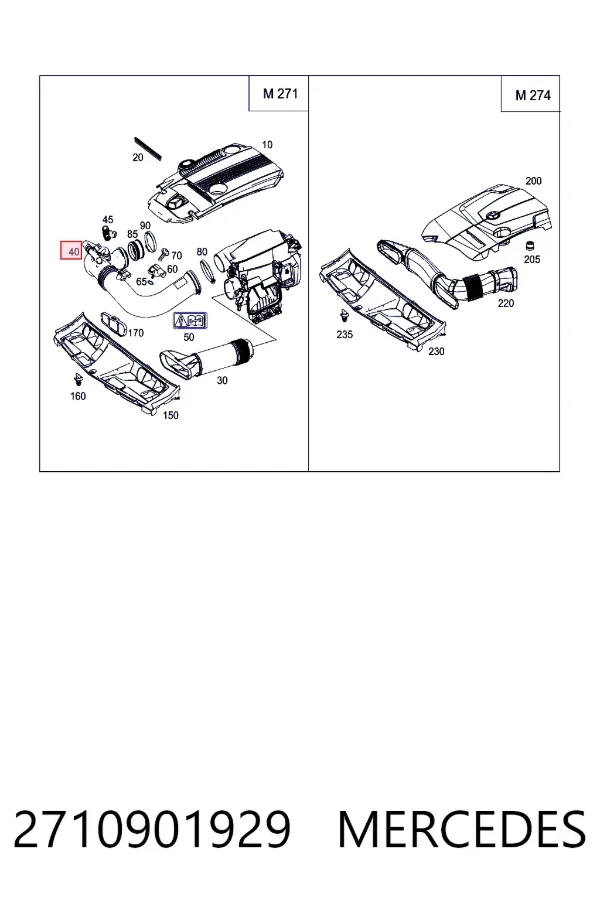 Tubo de admisión de aire al turbocompresor 2710901929 Mercedes