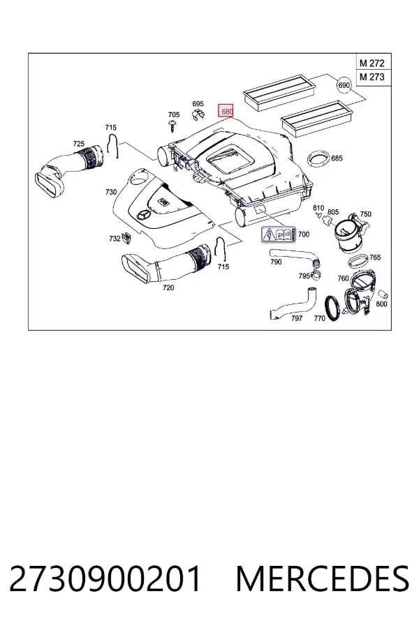 Caja del filtro de aire 2730900201 Mercedes