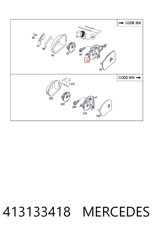 Espejo de retrovisor derecho 413133418 Mercedes
