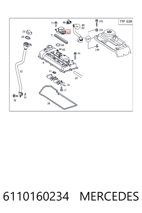 Separador de aceite del sistema de ventilación del cárter 6110160234 Mercedes