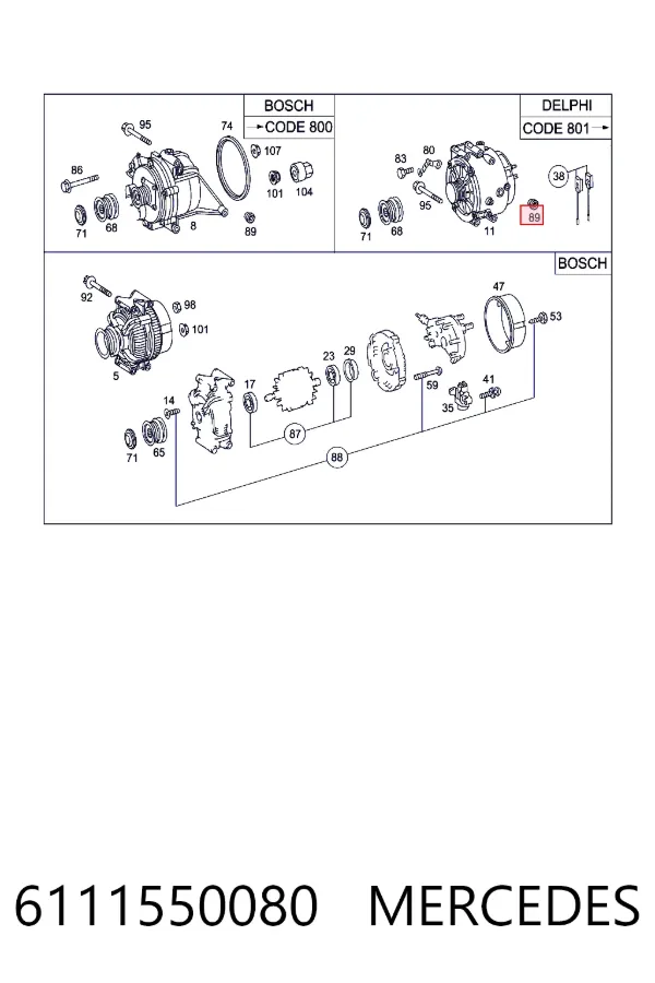 Junta (anillo) del generador con refrigeración por agua 6111550080 Mercedes
