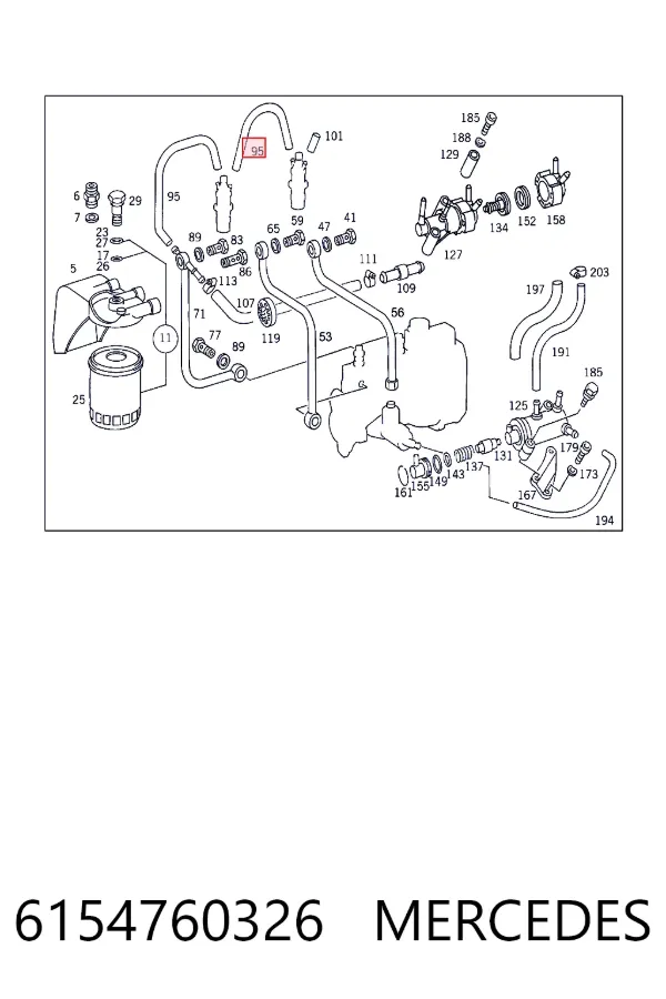 Tubería de retorno de combustible de los inyectores 6154760326 Mercedes