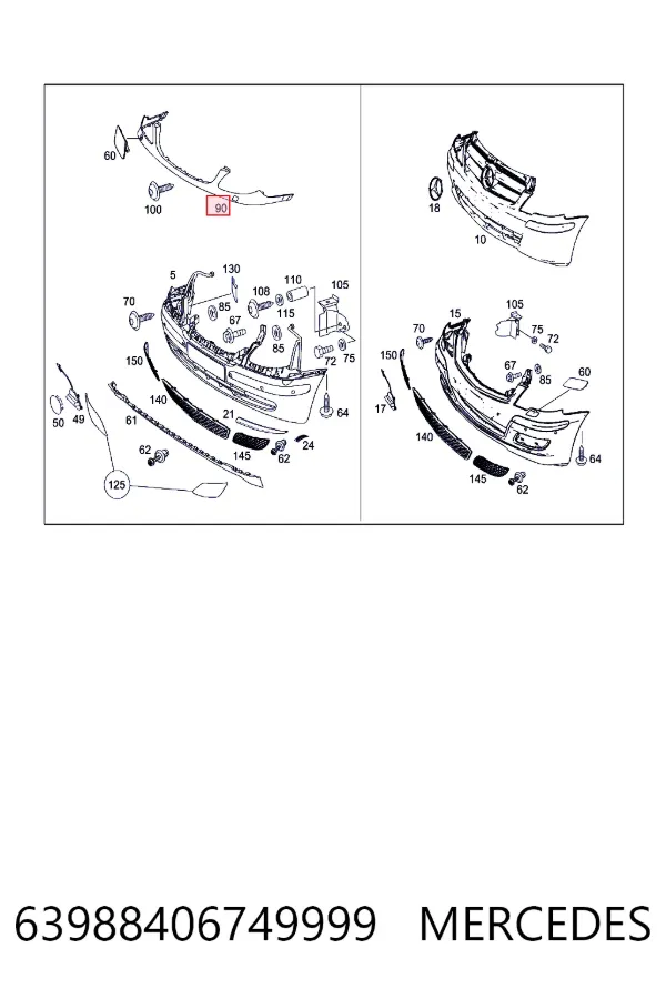 Parachoques delantero, parte superior 63988406749999 Mercedes