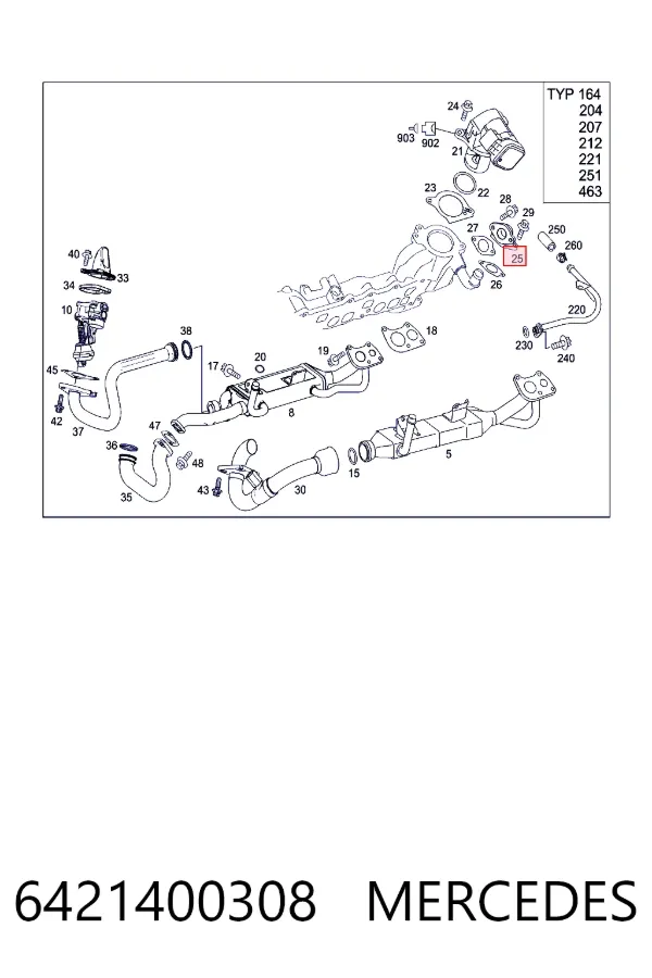 Tubo del sistema de recirculación de gases de escape EGR 6421400308 Mercedes