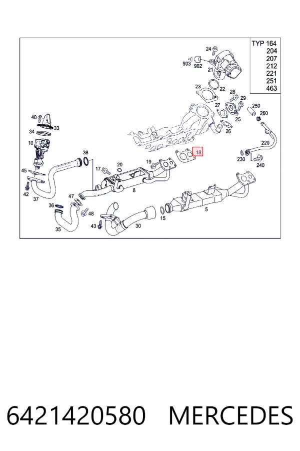 Junta del enfriador EGR del sistema de recirculación de gases 6421420580 Mercedes