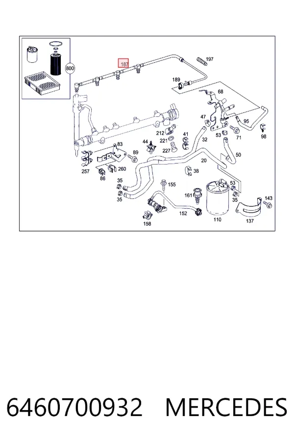 Tubería de retorno de combustible de los inyectores 6460700932 Mercedes