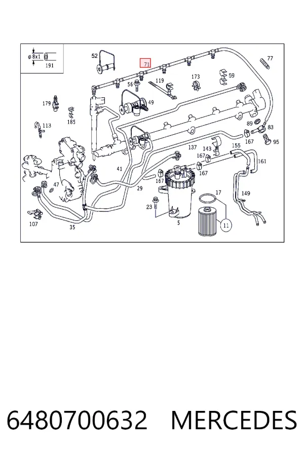 Tubería de retorno de combustible de los inyectores 6480700632 Mercedes