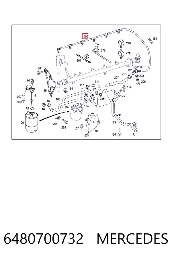 Tubería de retorno de combustible de los inyectores 6480700732 Mercedes