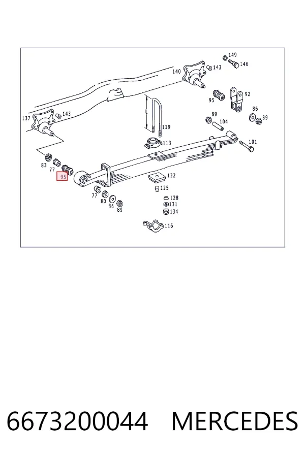 Silentblock delantero de ballesta trasera 6673200044 Mercedes