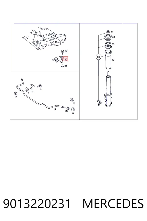 Tope del brazo de suspensión delantero inferior 9013220231 Mercedes
