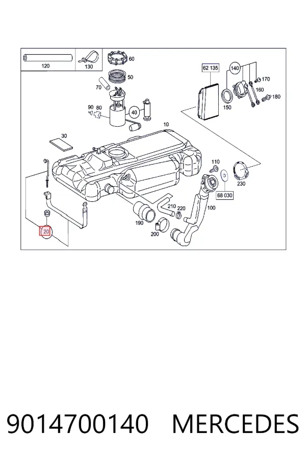 Soporte del tanque de combustible 9014700140 Mercedes