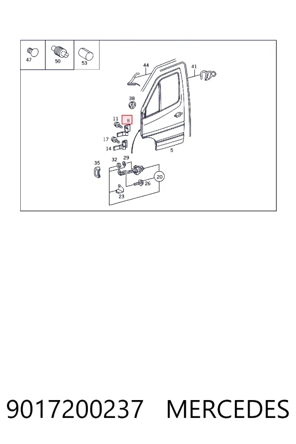Bisagra de la puerta delantera derecha 9017200237 Mercedes
