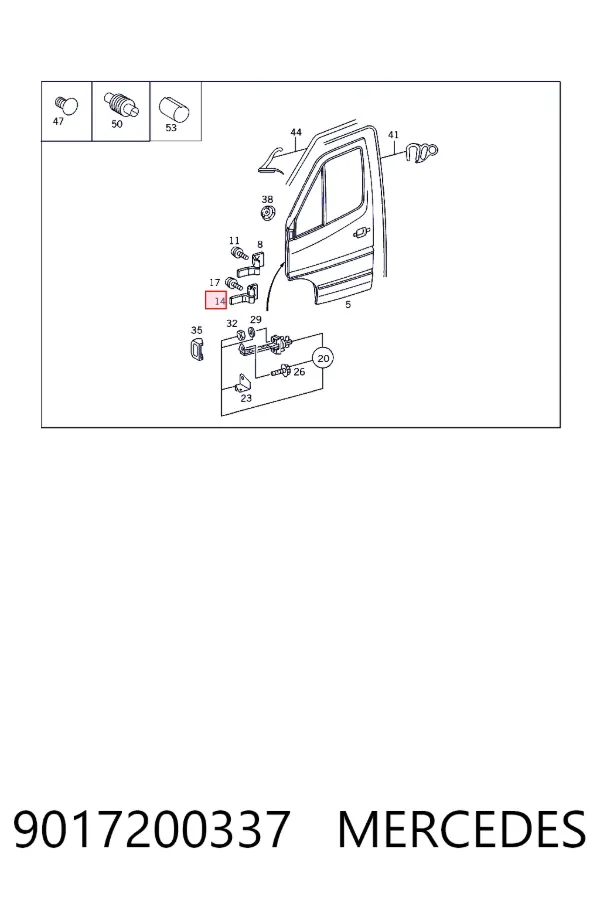 Bisagra de puerta delantera izquierda 9017200337 Mercedes