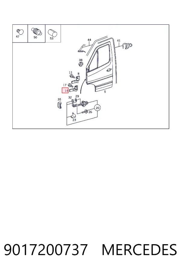 Bisagra de puerta delantera izquierda 9017200737 Mercedes