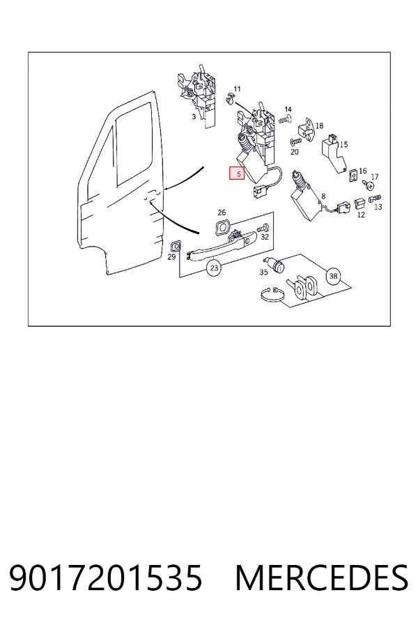Cerradura de puerta delantera derecha 9017201535 Mercedes