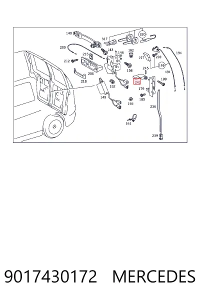 Manija interior izquierda de puerta trasera batiente MERCEDES 9017430172