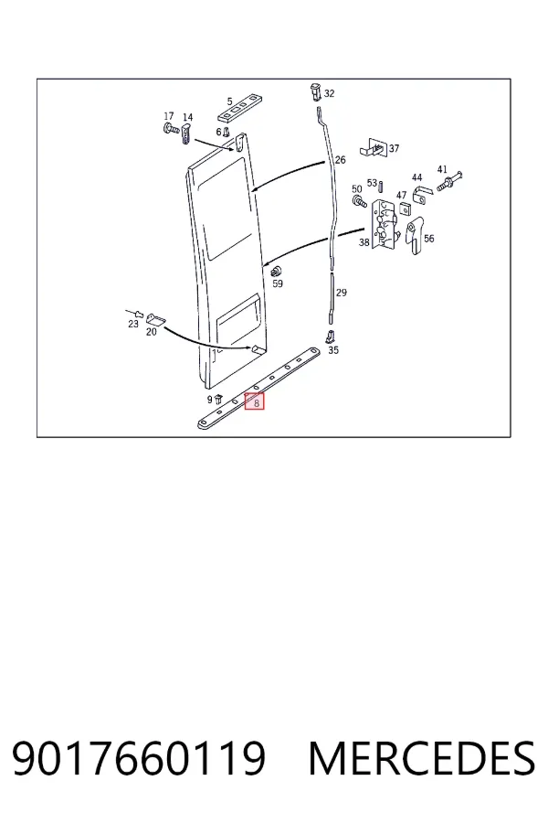 Moldura inferior de la puerta trasera izquierda 9017660119 Mercedes