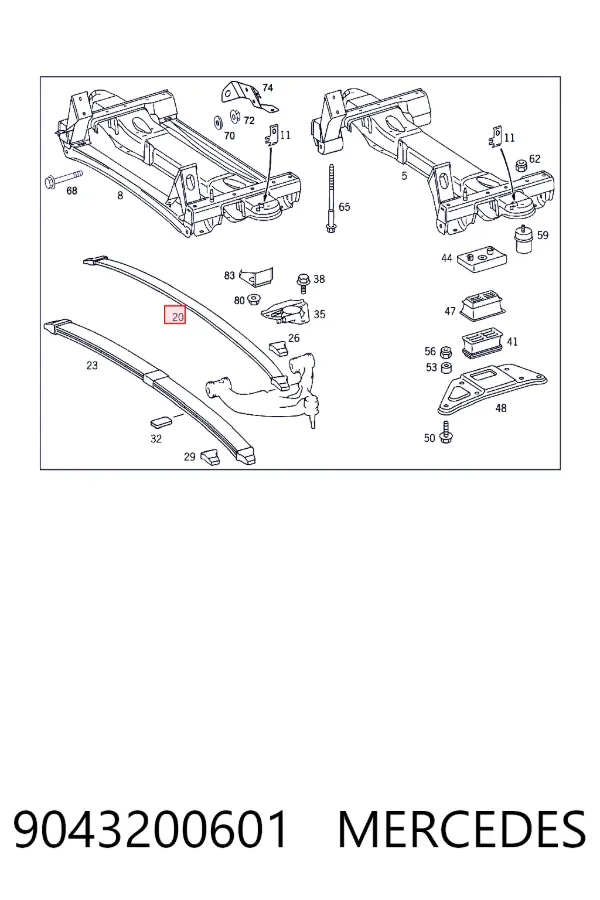 Ballesta de suspensión delantera 9043200601 Mercedes