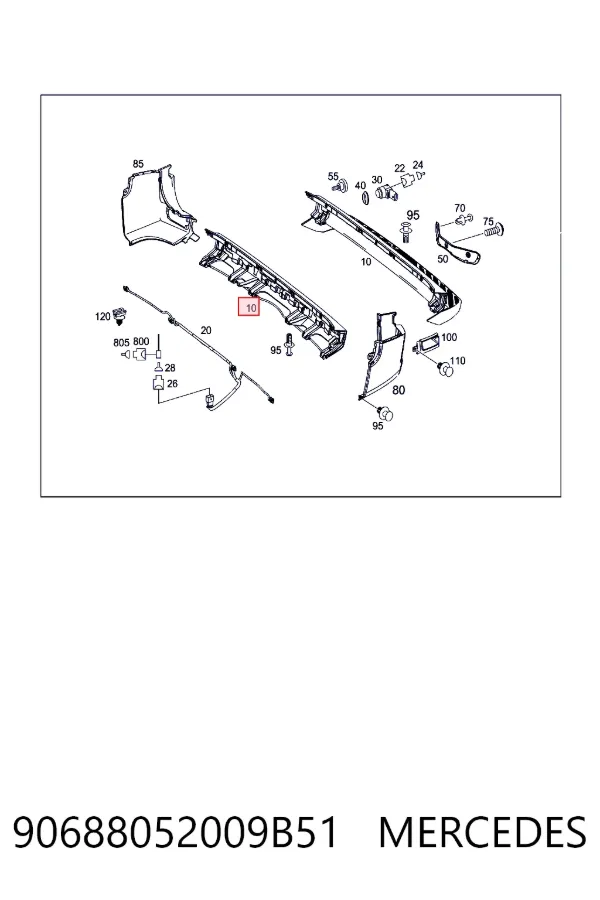Parachoques trasero 90688052009B51 Mercedes