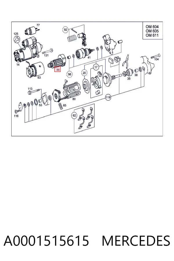 Inducido del motor de arranque A0001515615 Mercedes