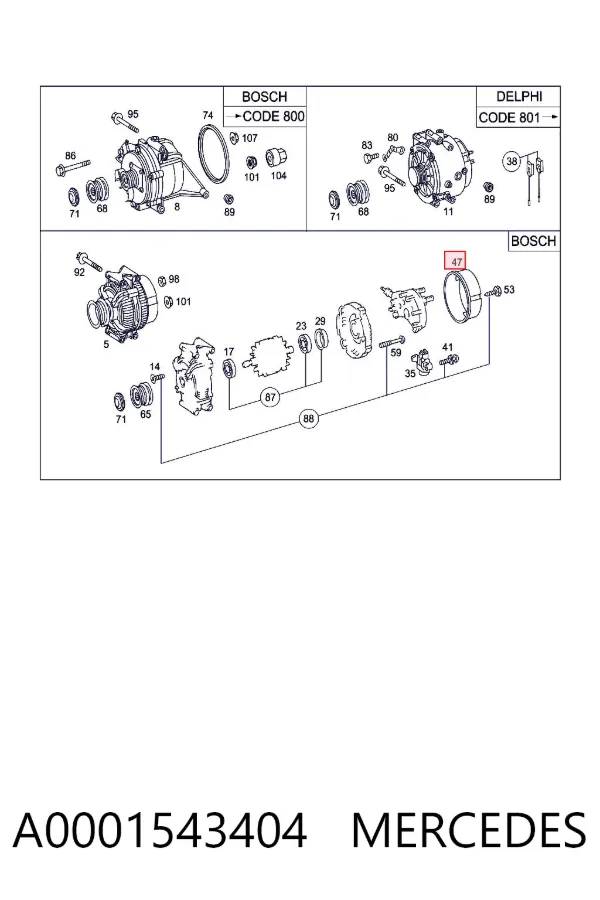 Tapa trasera del alternador A0001543404 Mercedes