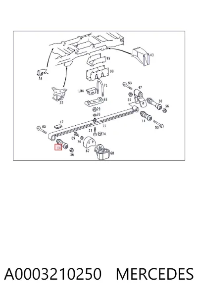 Buje trasero de ballesta trasera MERCEDES A0003210250