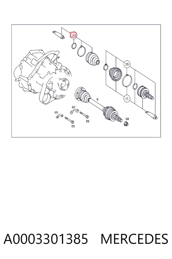 Fuelle interior de junta homocinética del semieje trasero A0003301385 Mercedes