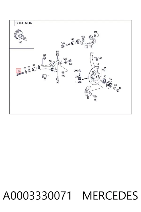 Perno de fijación del brazo inferior delantero A0003330071 Mercedes