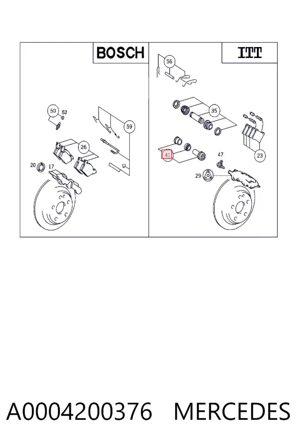 Kit de reparación de pinzas de freno trasero A0004200376 Mercedes