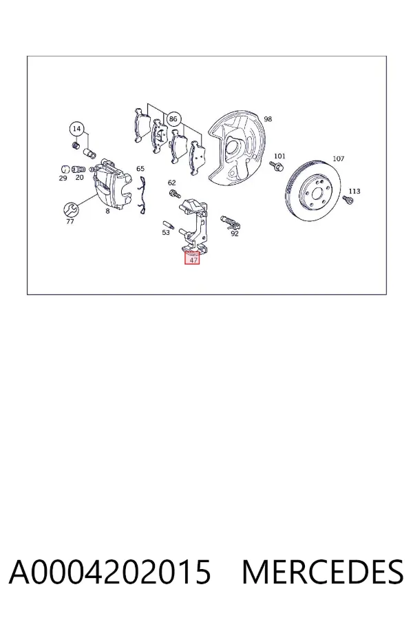 Soporte de la pinza de freno delantera A0004202015 Mercedes