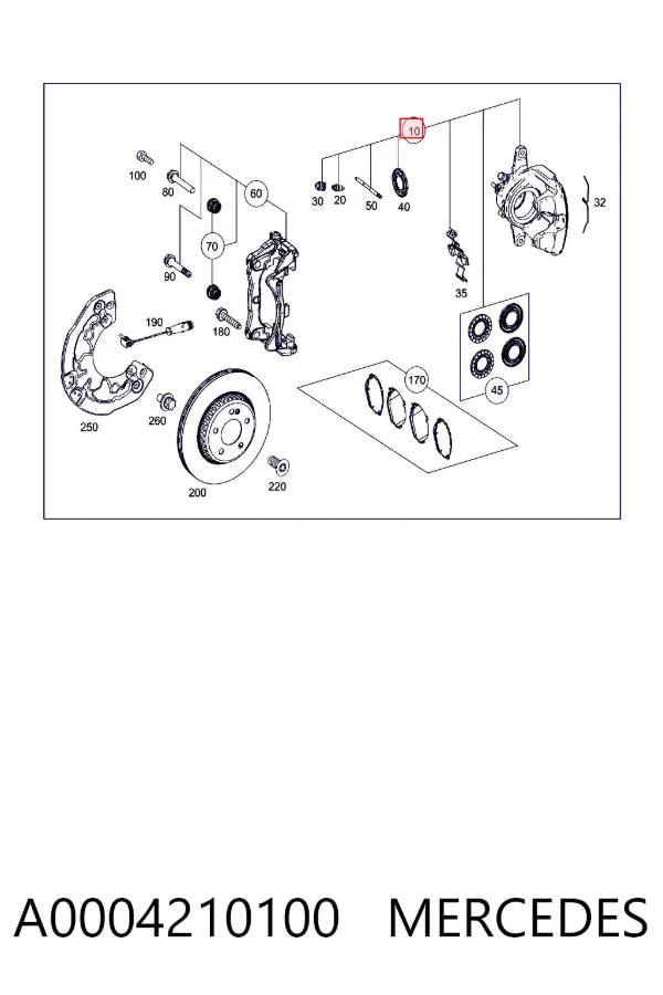 Pinza de freno delantera derecha A0004210100 Mercedes