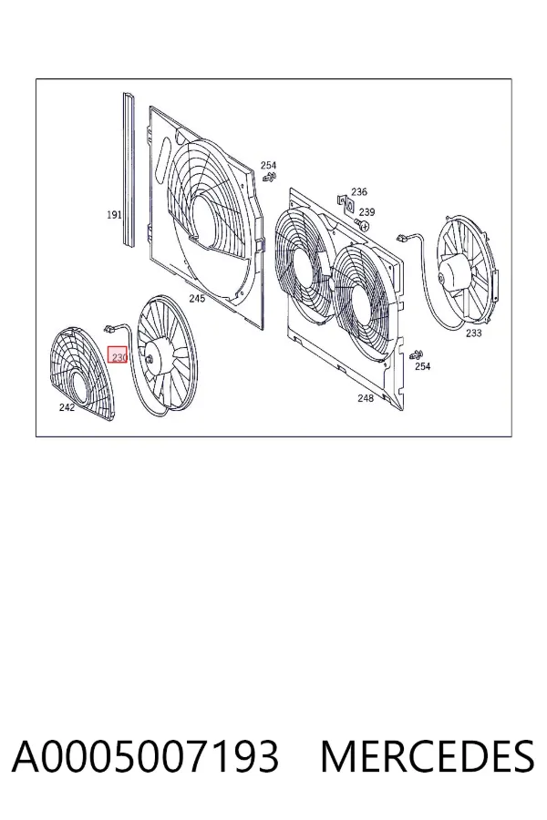 Ventilador eléctrico de aire acondicionado completo (motor y aspa) A0005007193 Mercedes