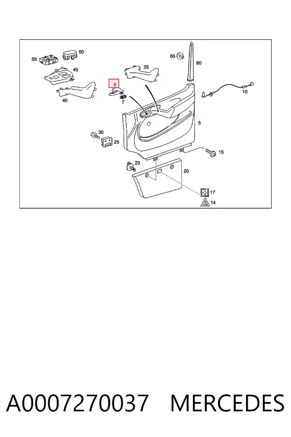 Manija interior de puerta delantera izquierda A0007270037 Mercedes