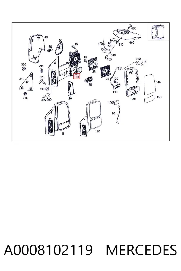 Espejo de retrovisor derecho A0008102119 Mercedes