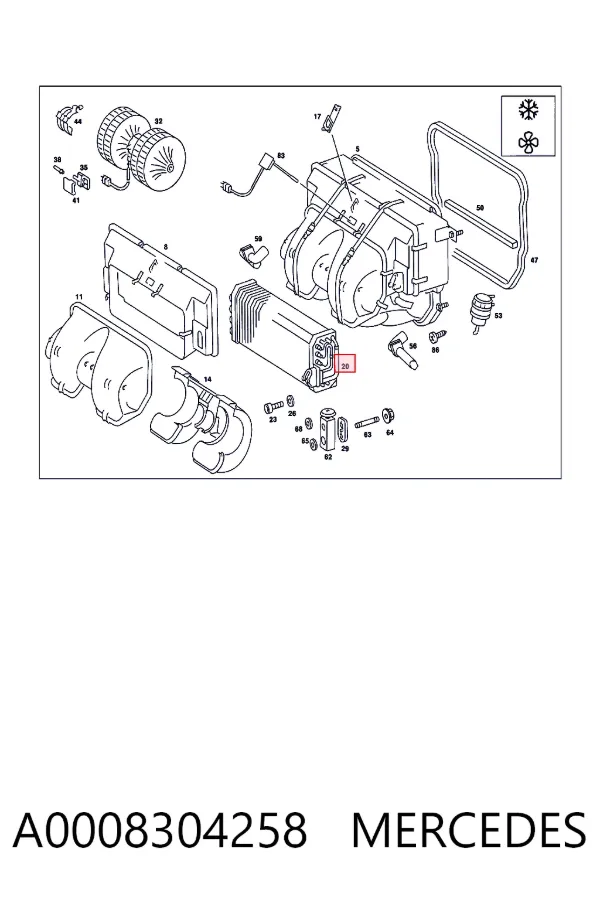 Evaporador de aire acondicionado A0008304258 Mercedes