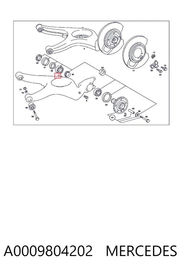 Cojinete interno del cubo de rueda delantera A0009804202 Mercedes