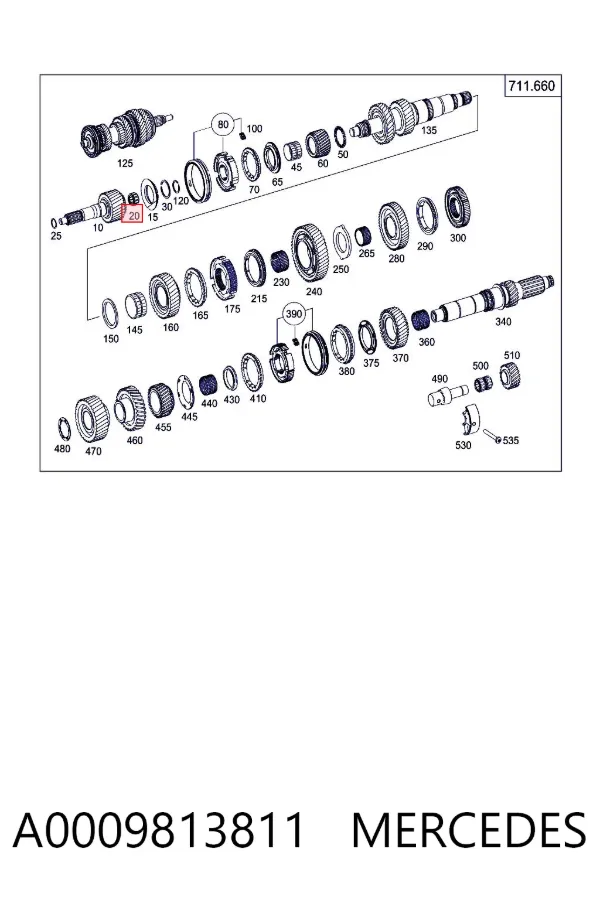 Cojinete del eje secundario de la caja de cambios A0009813811 Mercedes
