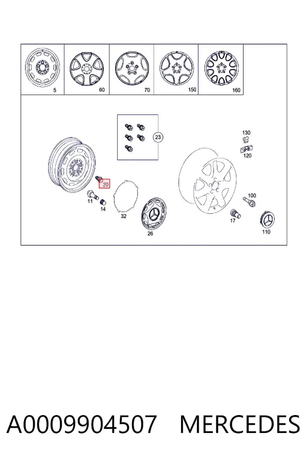 Tornillo de rueda A0009904507 Mercedes