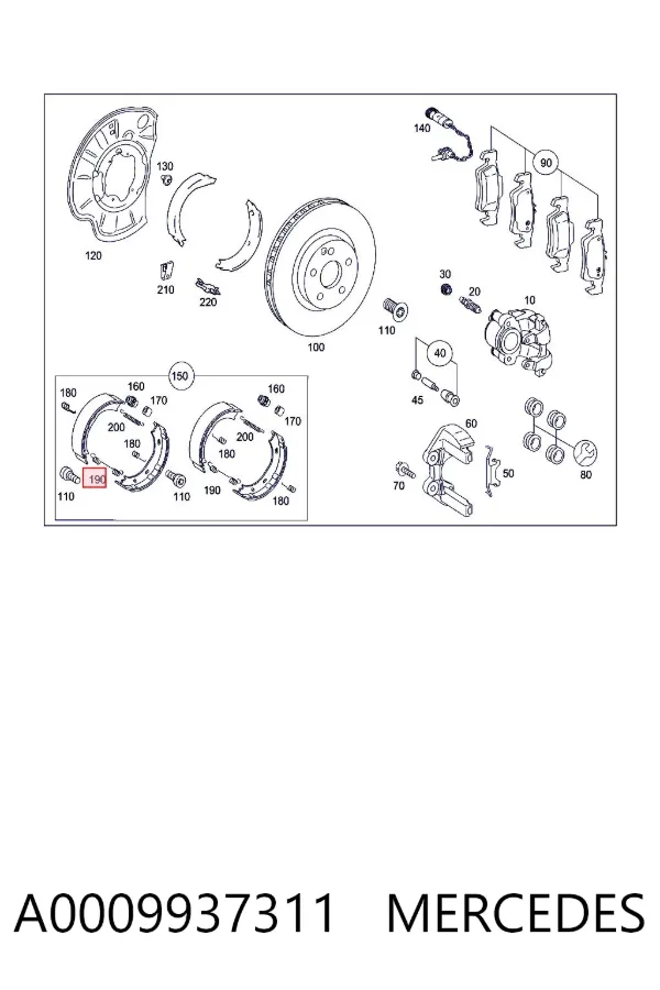 Muelle de las zapatas de freno traseras de tambor A0009937311 Mercedes